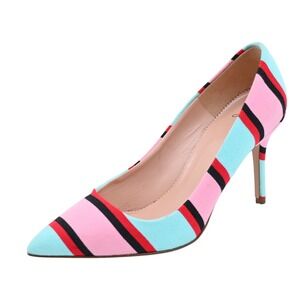 Retail $358 J.Crew Collection Elsie Pumps Berry Cobalt Stripe Canvas Pointed Toe